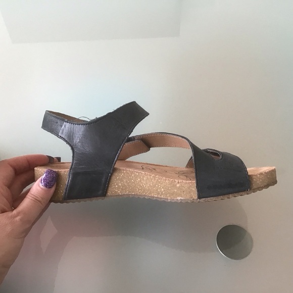 Josef Seibel Black Leather Tonga 25 Adjustable Strap Cork Comfort Sandals 38 LN - Picture 2 of 7